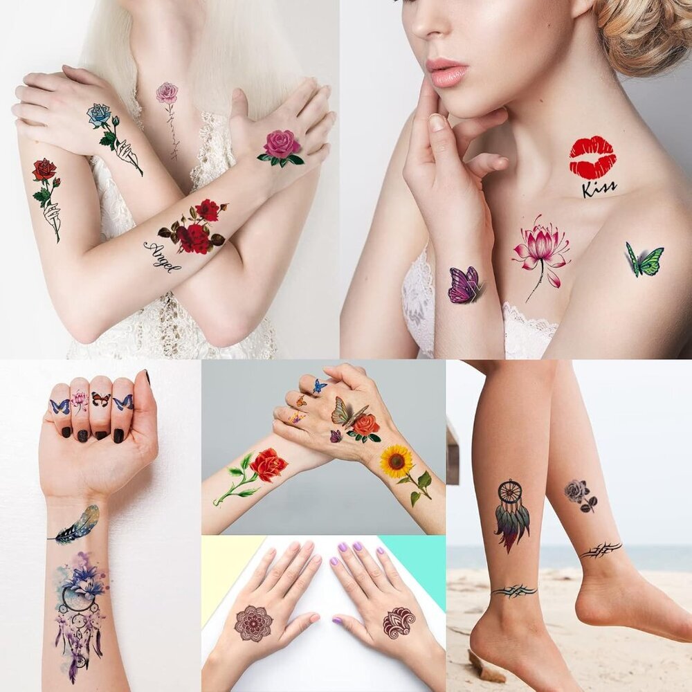 72 Sheets Temporary Tattoos for Women and Girls, Flower / Butterfly Temporary Ta - Picture 2 of 7